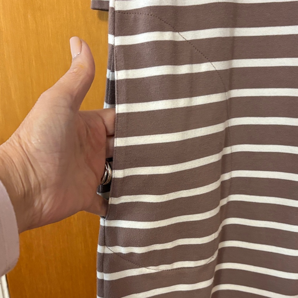 Garnet Hill Taupe and White Striped Midi Dress - Picture 3 of 5